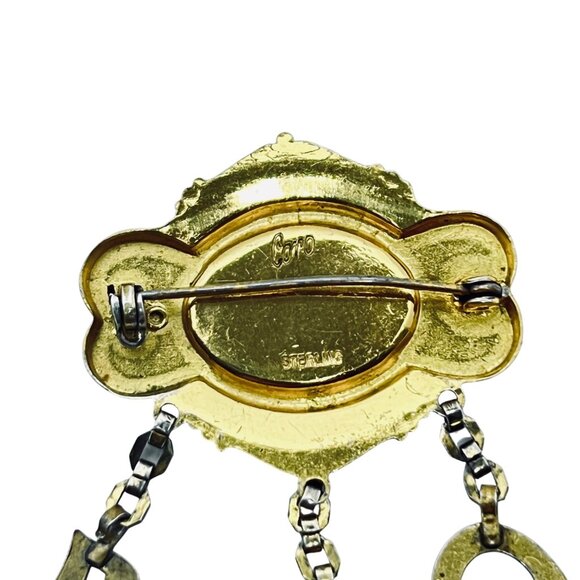 Coro Gold Tone Floral Brooch With CMJ Initials & Enamel Rose Design (5644) - Picture 6 of 6